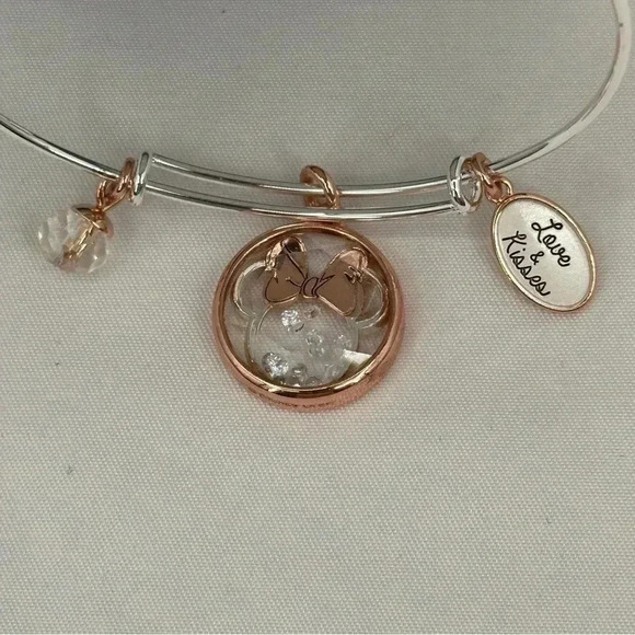 Disney Minnie Adjustable Bangle Bracelet Silvertone Rose Goldtone Love & Kisses - Picture 3 of 7